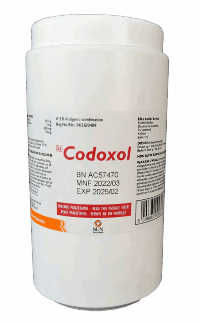 Codoxol  (Codeine 10mg / Paracetamol 450mg / Doxylamine 5mg / Caffeine 30mg) - 100tabs